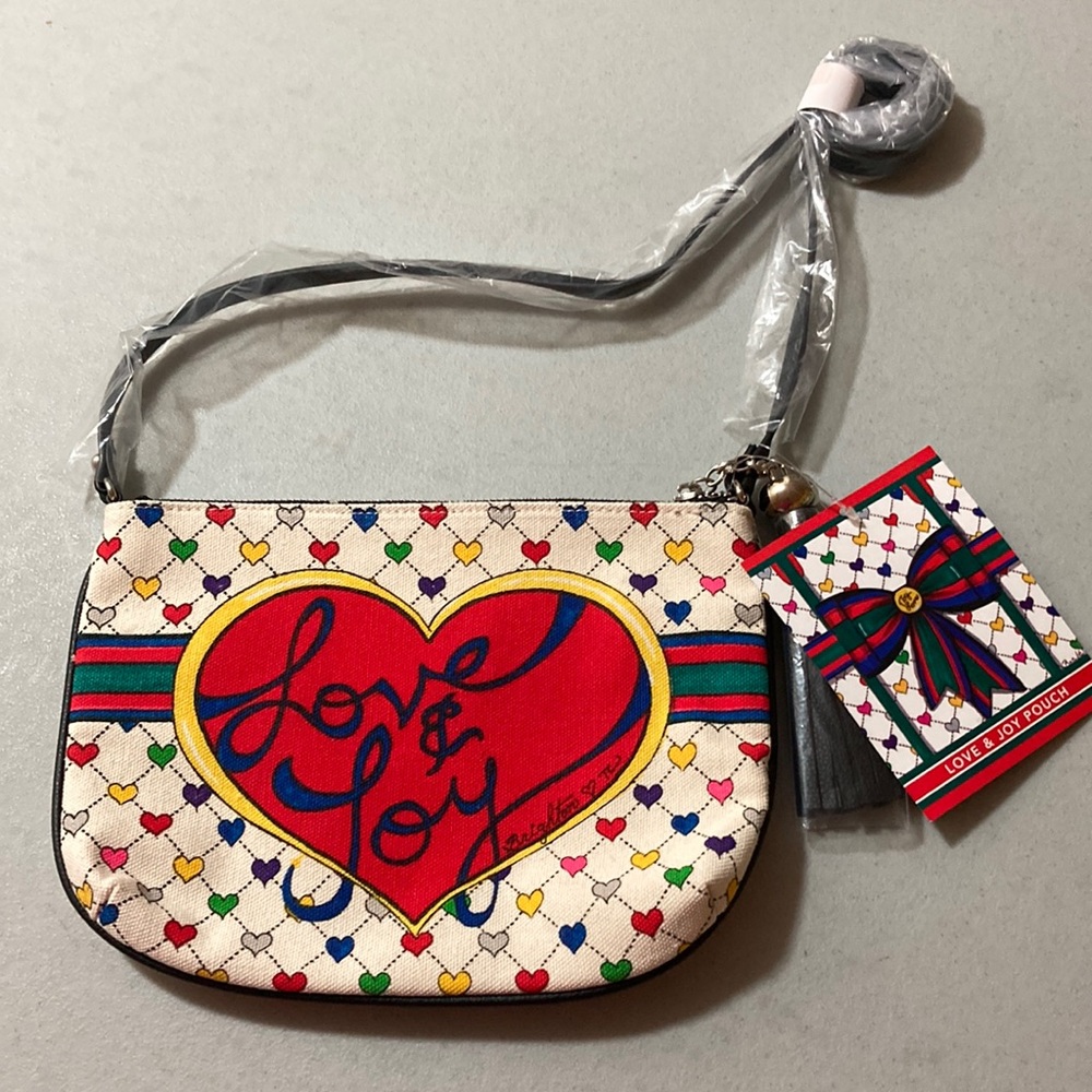 Brighton Love & Joy Heart & Bow Printed Canvas Crossbody Purse Bag